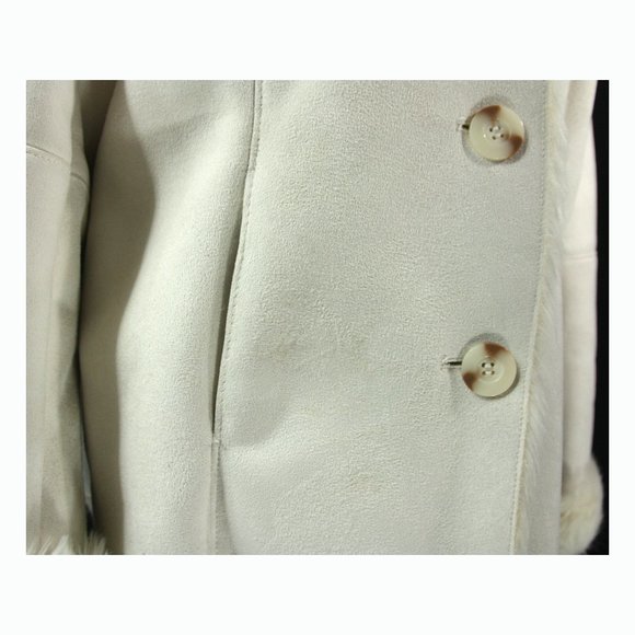 Coldwater Creek Ivory Faux Suede Shearling Fur Lined Sherpa Coat Whipstitch - Lg - Picture 7 of 11